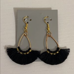 10k Gold Plated Black Tassel Earrings